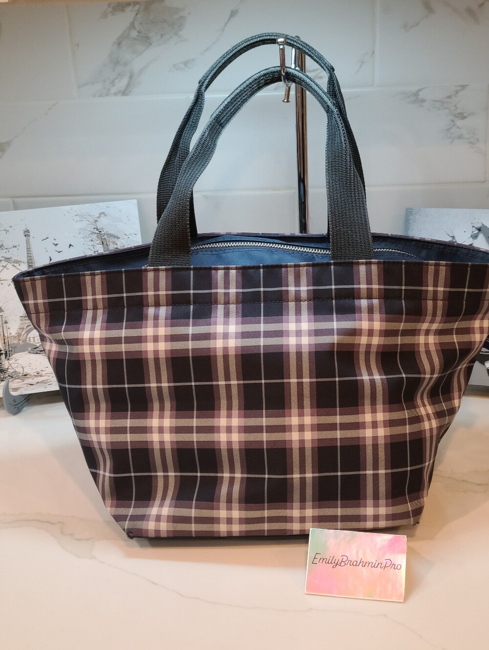 Burberry's of London Blue Label Nova Check Navy Nylon Square Tote Bag EUC